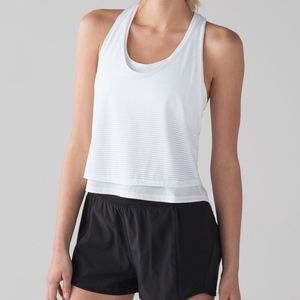 Lululemon Athletica White Striped Crop Tank Top